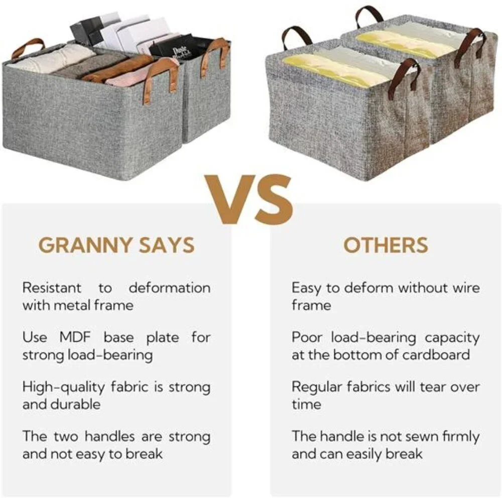 Large Fabric Storage Bins Set of 2 Closet Shelf Organizer with Metal Frame